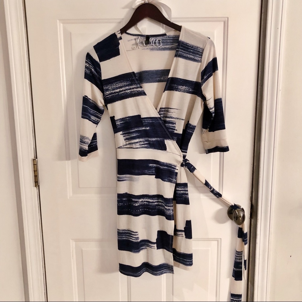 Navy and White Striped Wrap Dress
